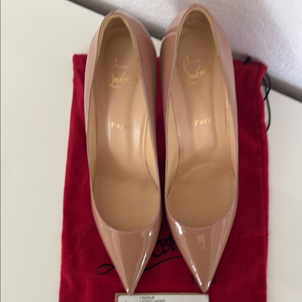 Christian Louboutin, Kate 85MM Patent Leather Pumps, Nude, Size 40.5 - Picture 2 of 12
